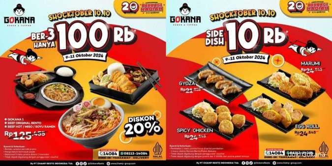 Promo 10.10 Gokana 9-11 Oktober 2024, Menu Rp 10.000 hingga Penawaran Diskon 20%