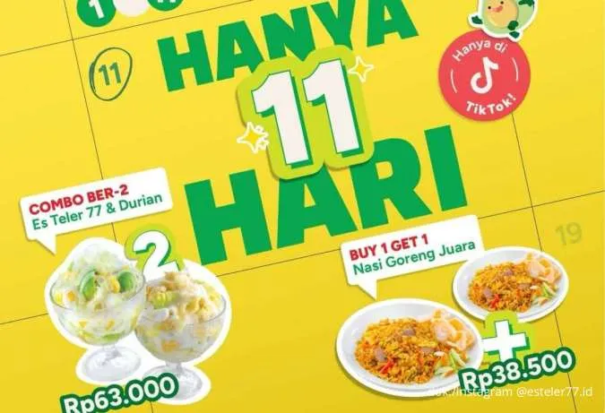 Promo Es Teler 77 Buy 1 Get 1 Mulai Rp 38.500 Via TikTok, Cuma sampai 11 Desember
