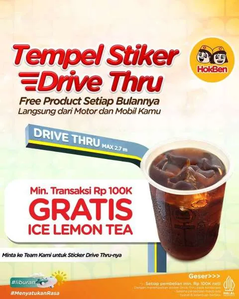 Promo HokBen Tempel Stiker Drive Thru Free Lemon Tea
