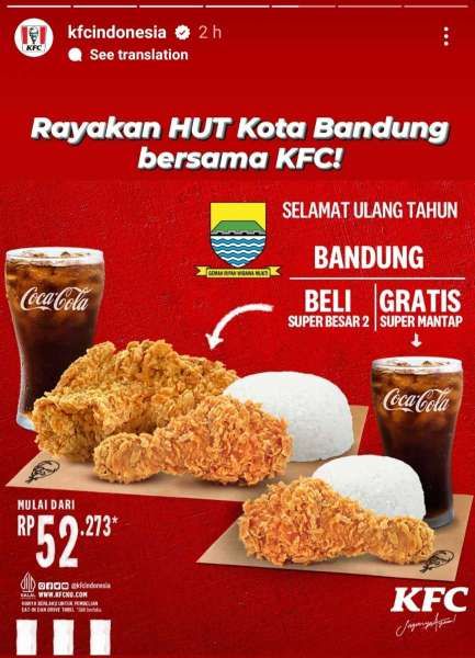Promo KFC Spesial HUT Kota Bandung Hari Ini 25 September 2023