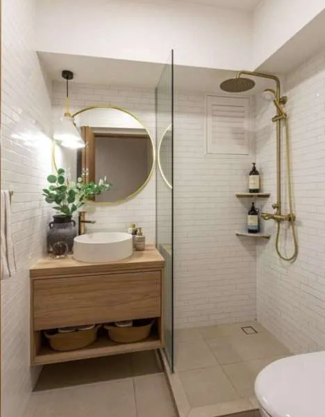 Dekorasi kamar mandi putih coklat