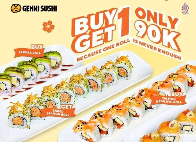 Hari Terakhir Promo Genki Sushi Buy 1 Get 1, Nikmati 3 Paket Sushi Serba Rp 90K