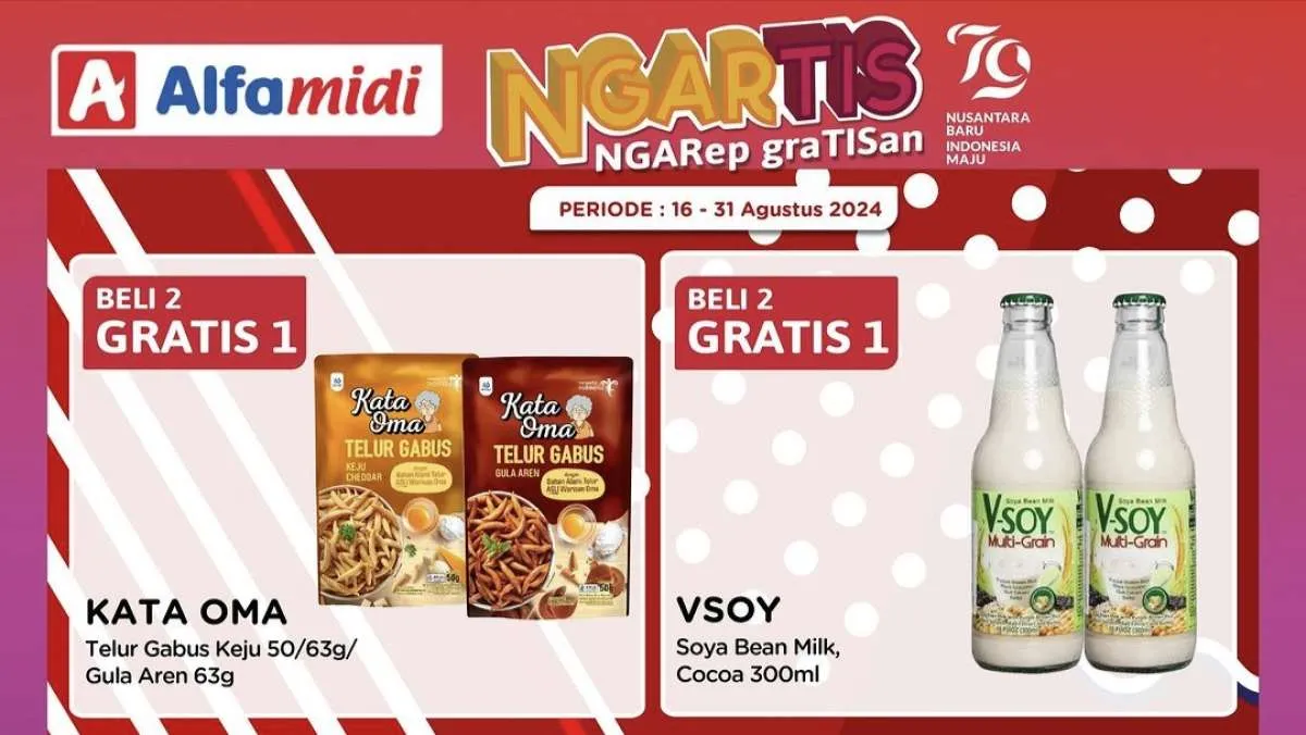 Promo Alfamidi Ngartis hingga 31 Agustus 2024, Susu Kedelai-Camilan Beli 2 Gratis 1