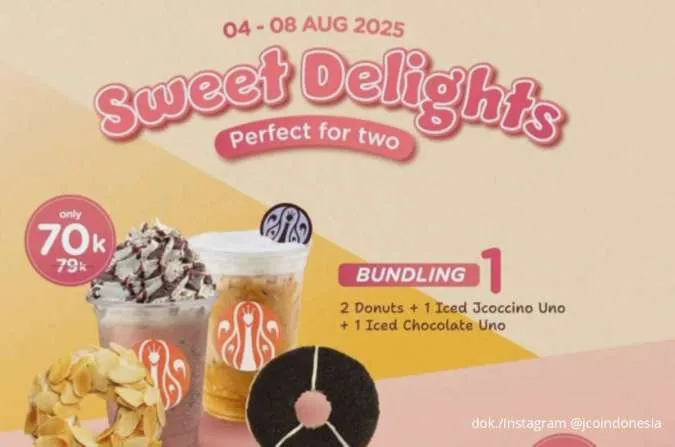 Promo JCO Sweet Delights Perfect for Two 4-8 Agustus, 2 Donut + Minum Serba Rp 70.000