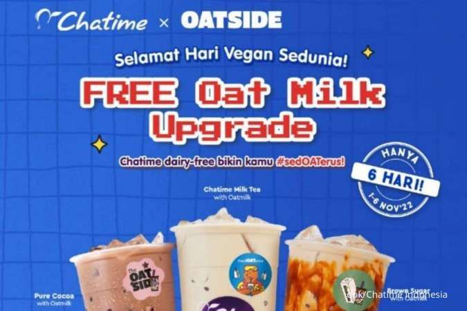 Promo Chatime Spesial Hari Vegan, Gratis Ganti Topping Jadi Oat Milk