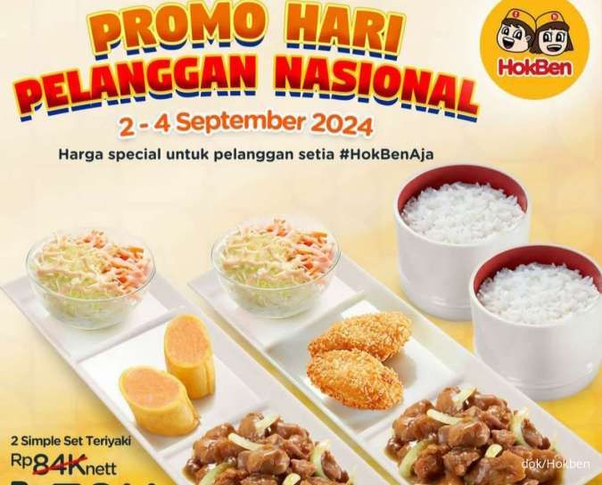 Promo Hokben Hari Pelanggan Nasional 2-4 September 2024, Beli 2 Simple Set Rp 70.000