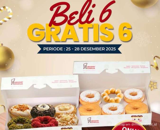 Promo Mister Donut Beli 6 Gratis 6 Seharga Rp 65.000, Terbatas 25-28 Desember 