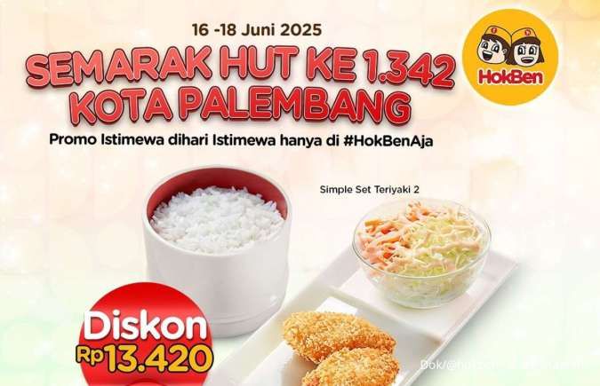 Promo HokBen HUT Kota Palembang 17 Juni 2025, Diskon Rp 13.000-an Sampai Besok