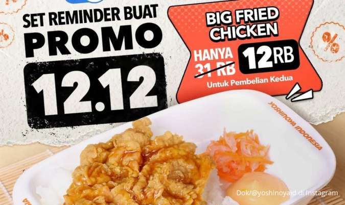 Promo 12.12 Yoshinoya 12 Desember 2024, Fried Chicken dan Kopi Cuma Rp 12.000