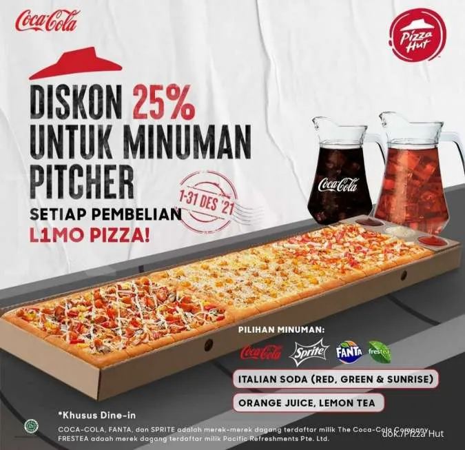 Promo Pizza Hut Diskon 25% Minuman Pitcher Khusus Dine In