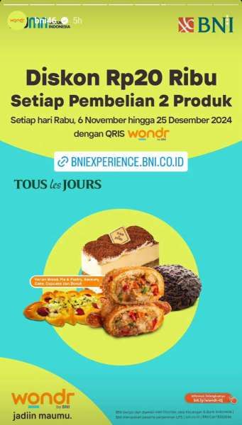 Promo Wondr by BNI di Tous les Jours Desember 2024