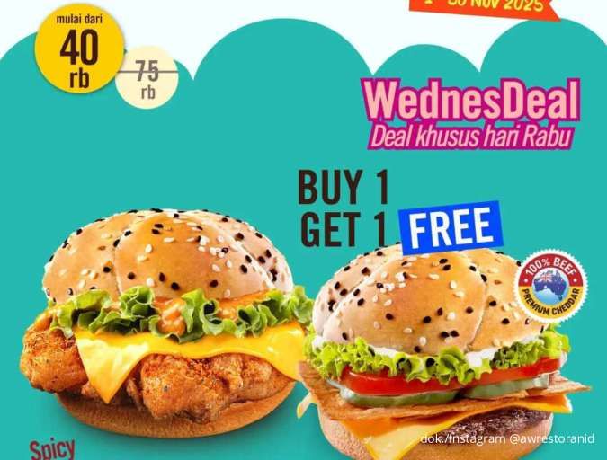 Promo A&W WednesDeal Terbaru, Spicy Jumbo Chicken Sandwich & Deluxe Burger Mulai 40K
