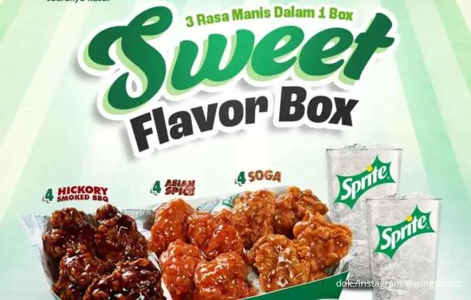 Promo Wingstop Sweet Flavour Box 6-19 Oktober, 12 Boneless + 2 Minum Rp 70.000-an 