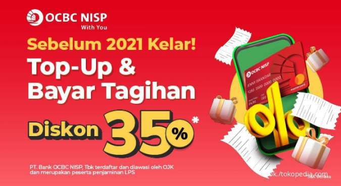 Promo OCBC NISP Bayar Tagihan Hingga Top Up di Tokopedia Diskon 35%