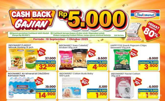 Promo Indomaret Gajian September 2025, Cashback Rp 5.000 & Hemat Sampai 80%