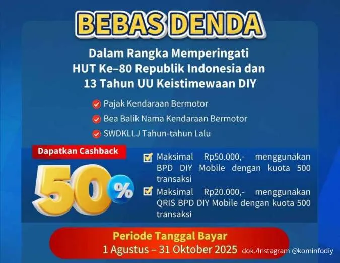 Sedulur Jogja Merapat! Ada Promo Bayar Pajak Kendaraan Bebas Denda Agustus-Oktober