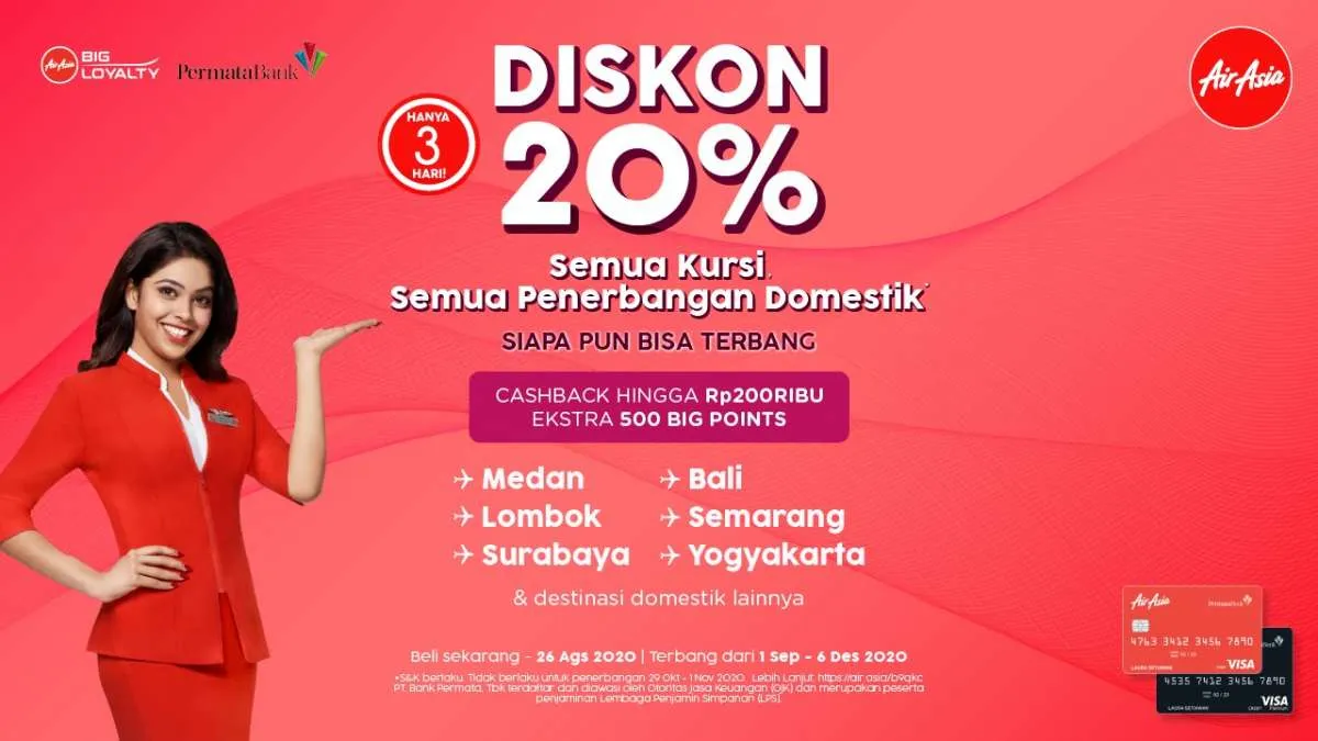 AirAsia berikan diskon 20% untuk semua rute domestik, termasuk 4 rute baru