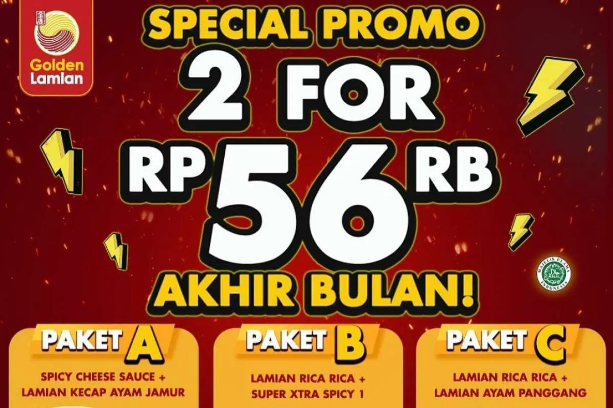 Promo Golden Lamian Akhir Bulan 29-31 Mei 2023, Paket Isi 2 Menu Bayar Rp 56.000