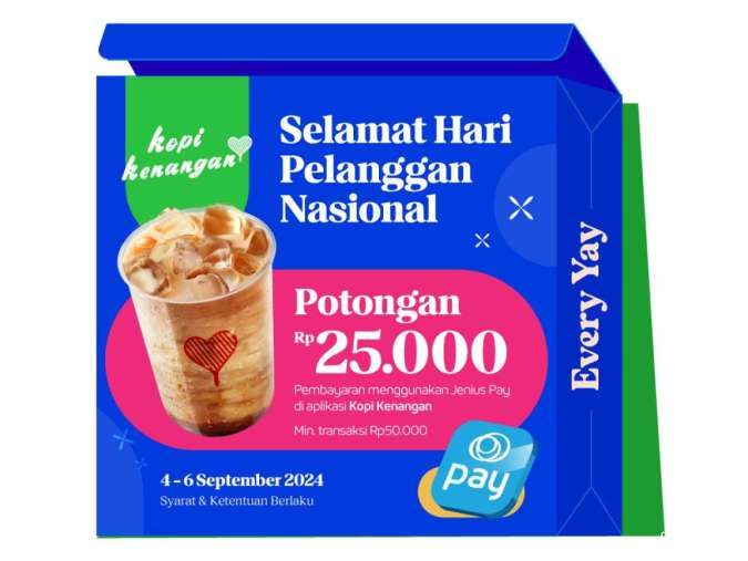 Promo Hari Pelanggan Nasional Jenius x Kopi Kenangan 2024, Diskon Rp 25.000