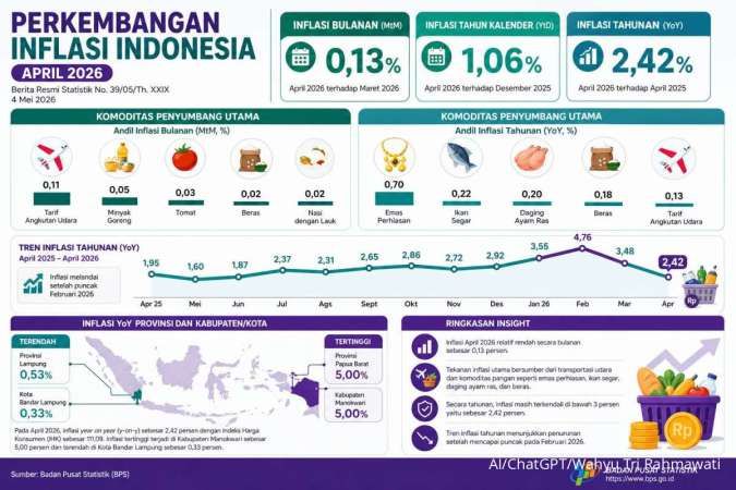 Inflasi April 2026 Melandai Pasca-Lebaran, Risiko Harga Masih Membayangi