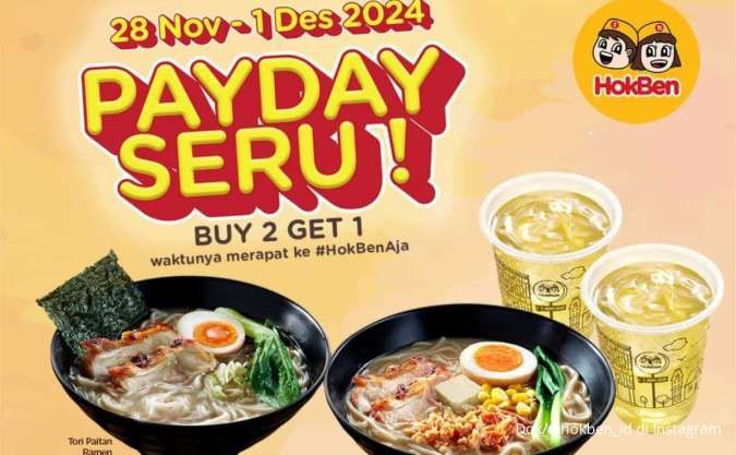 Promo HokBen Payday 28 November-1 Desember 2024, Ada Promo Buy 2 Get 1