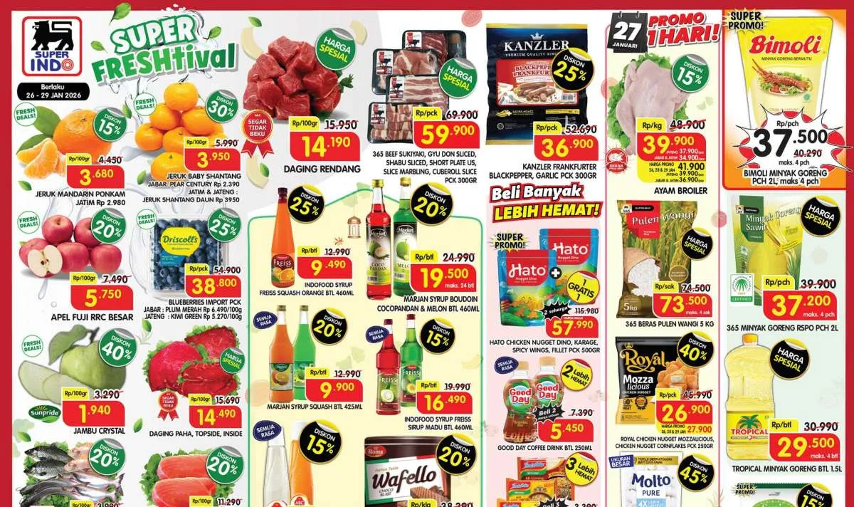 Promo Superindo Weekday 26-29 Januari 2026, Bimoli & Daging Harga Spesial