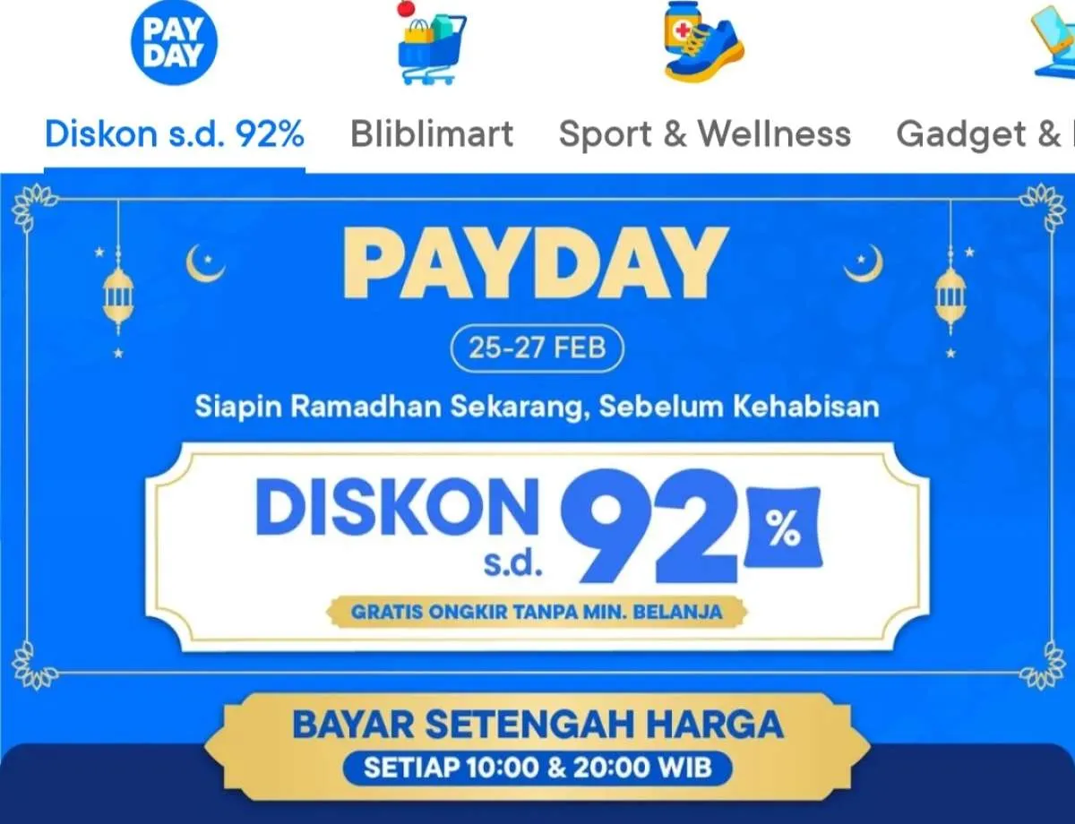 Promo Blibli Payday 25-27 Februari 2025, Diskon Besar Sampai 92% Spesial Gajian Hemat