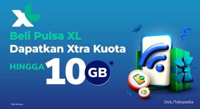 Beli Pulsa XL di Tokopedia Bonus Kuota Hingga 10 GB, Intip Promonya!