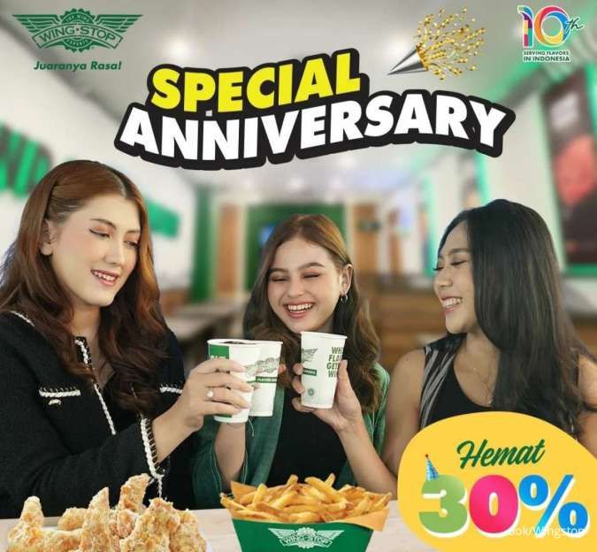 Promo Wingstop di 4 Bank Berbeda Special Anniversary ke 10 hingga 30 Juni 2024