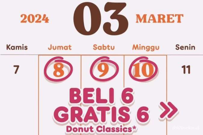 Dunkin Promo Munggahan 8-10 Maret 2024, Beli 6 Gratis 6 Donut Classics untuk Umum
