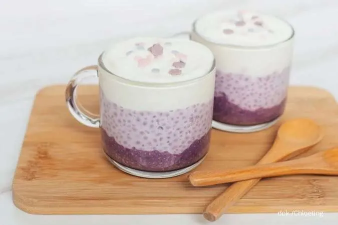 Resep Taro Milk Tea Chia Pudding, Dessert Organik Cuma 5 Menit