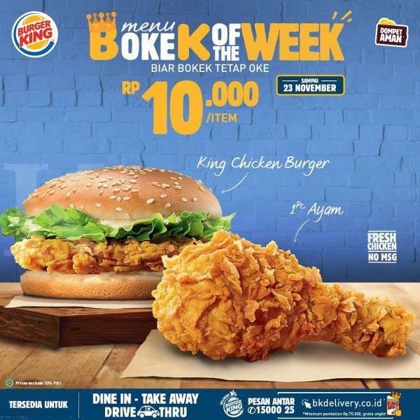 Promo Burger King periode 16-23 November 2020, harga mulai Rp 5.000!