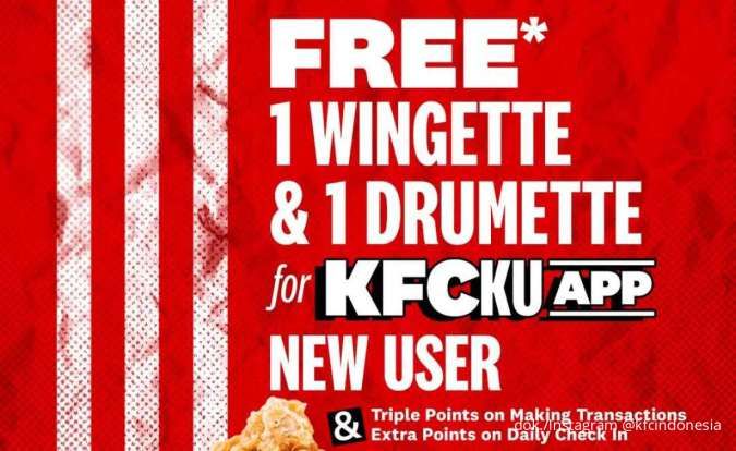 Promo KFCku App Khusus Pengguna Baru, Bisa Dapat Wingette dan Drumette Gratis