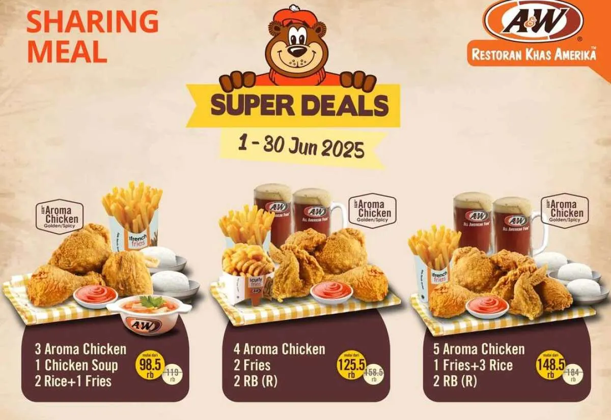 Hari Ini Terakhir! Promo A&W Super Deals Paket 6 Ayam + Nasi + Fries + RB Cuma Segini
