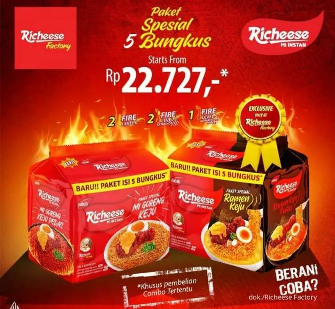 Promo Mie Richeese pedas isi 5 bungkus 