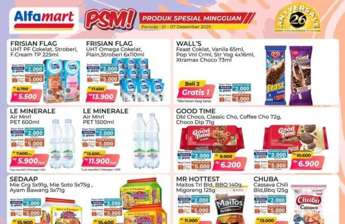 Promo PSM Alfamart Periode 1-7 Desember 2025, Es Krim Wall’s Feast Beli 2 Gratis 1