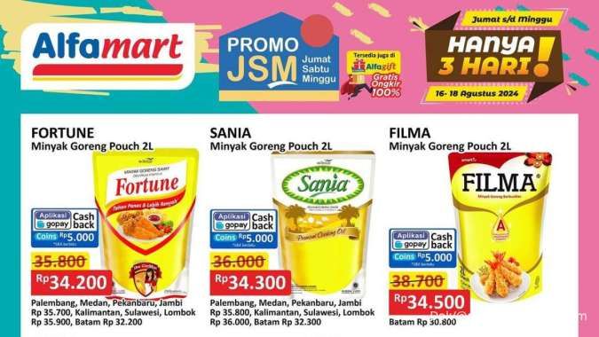 Promo JSM Alfamart 16-18 Agustus 2024, Promo Minyak Goreng Tropical, Sunco dan Filma