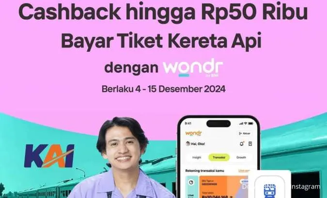 Promo Wondr by BNI di KAI Desember, Bayar Tiket Kereta Api Cashback Sampai Rp 50.000