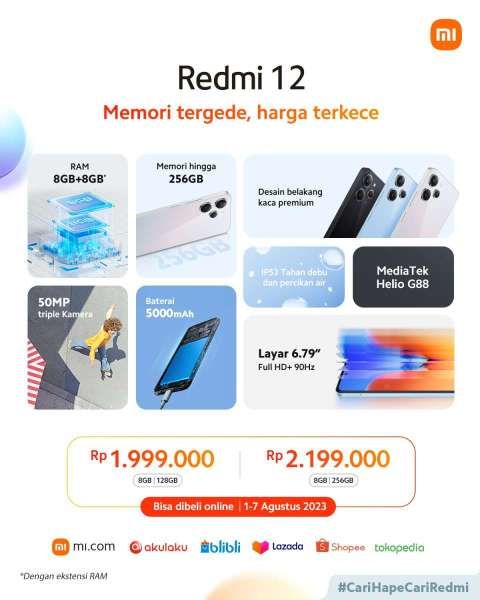 Spesifikasi dan Harga Redmi 12 di Indonesia