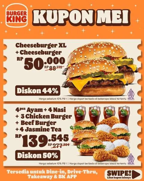 Promo Burger King Kupon Mei Diskon 50%
