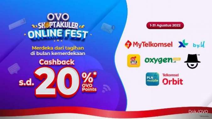 Promo OVO Shoptakuler Agustus 2022, Cashback 20% Beli Pulsa sampai Tagihan!
