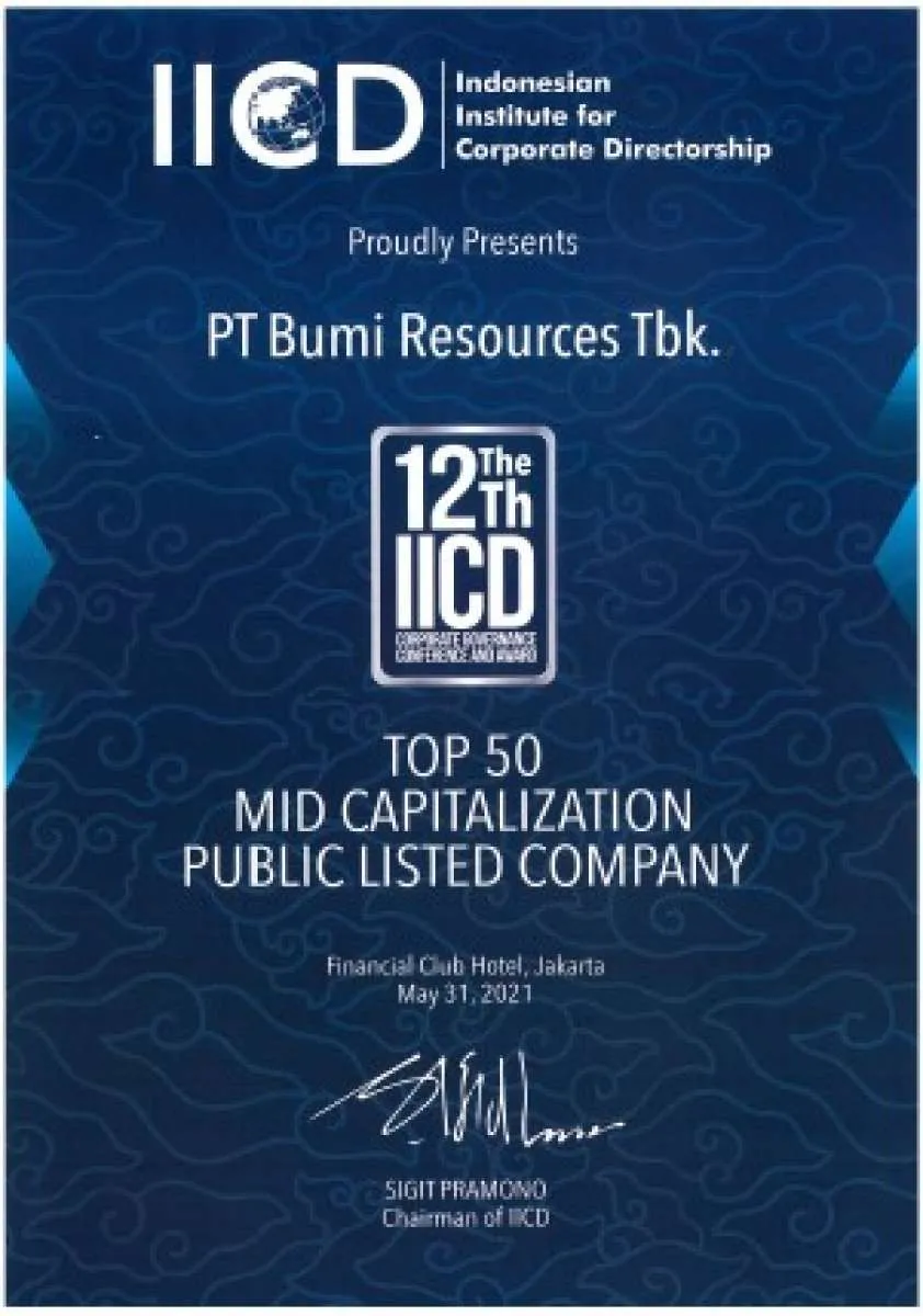 BUMI raih penghargaan top mid cap emiten tambang dalam GCG dari IICD