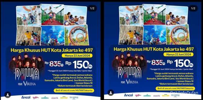 Promo HUT Jakarta Ke 497, Tiket Dufan DLL + Konser Dewa 19 Hanya Rp 150 Ribuan 