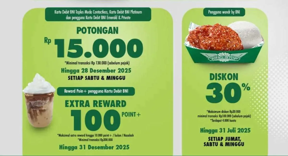 Promo Wingstop Best Deals dengan BNI Ada Diskon 30% Tiap Weekend sampai 31 Juli