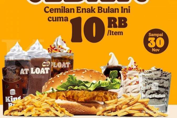 Promo Burger King 24-30 November 2021, Beli Cemilan di Paket Ceban Cuma Rp 10.000