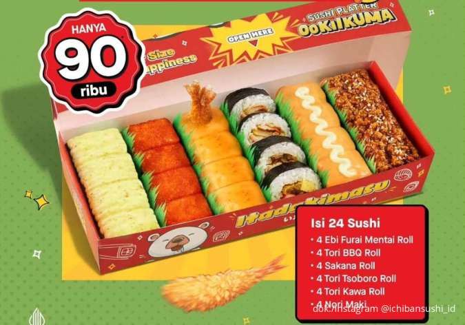 Promo Ichiban Sushi Bigger Size Hemat, Sushi Platter Ookiikuma Isi 24 Cuma Rp 90.000