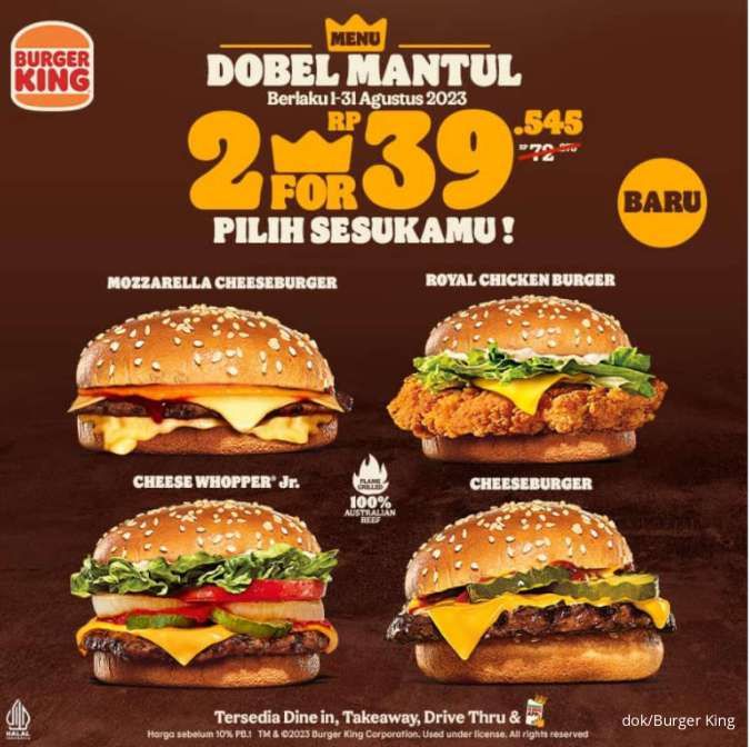 Promo Burger King Dobel Mantul Sampai 31 Agustus 2023