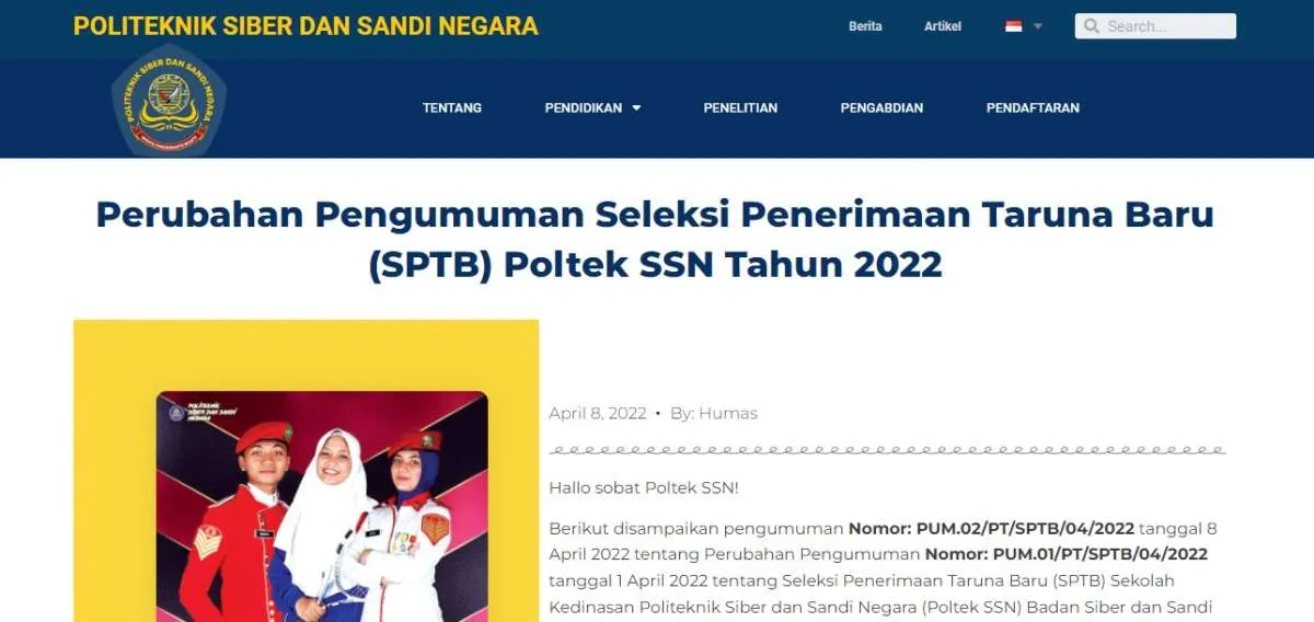 Persyaratan Terbaru Pendaftaran Poltek Siber dan Sandi Negara Tahun 2022