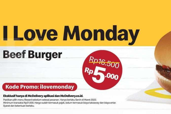 Promo McD 14 Maret 2022, di Paket I Love Monday Ada Beef Burger Rp 5.000