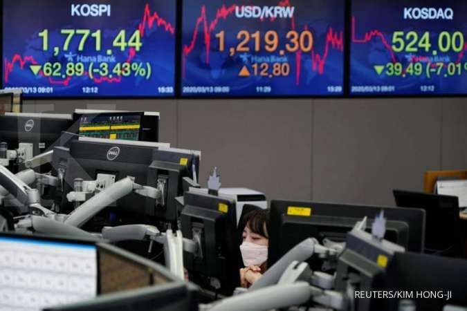 Bursa Asia memerah di Jumat (24/4) pagi, terpukul laporan pengobatan virus corona